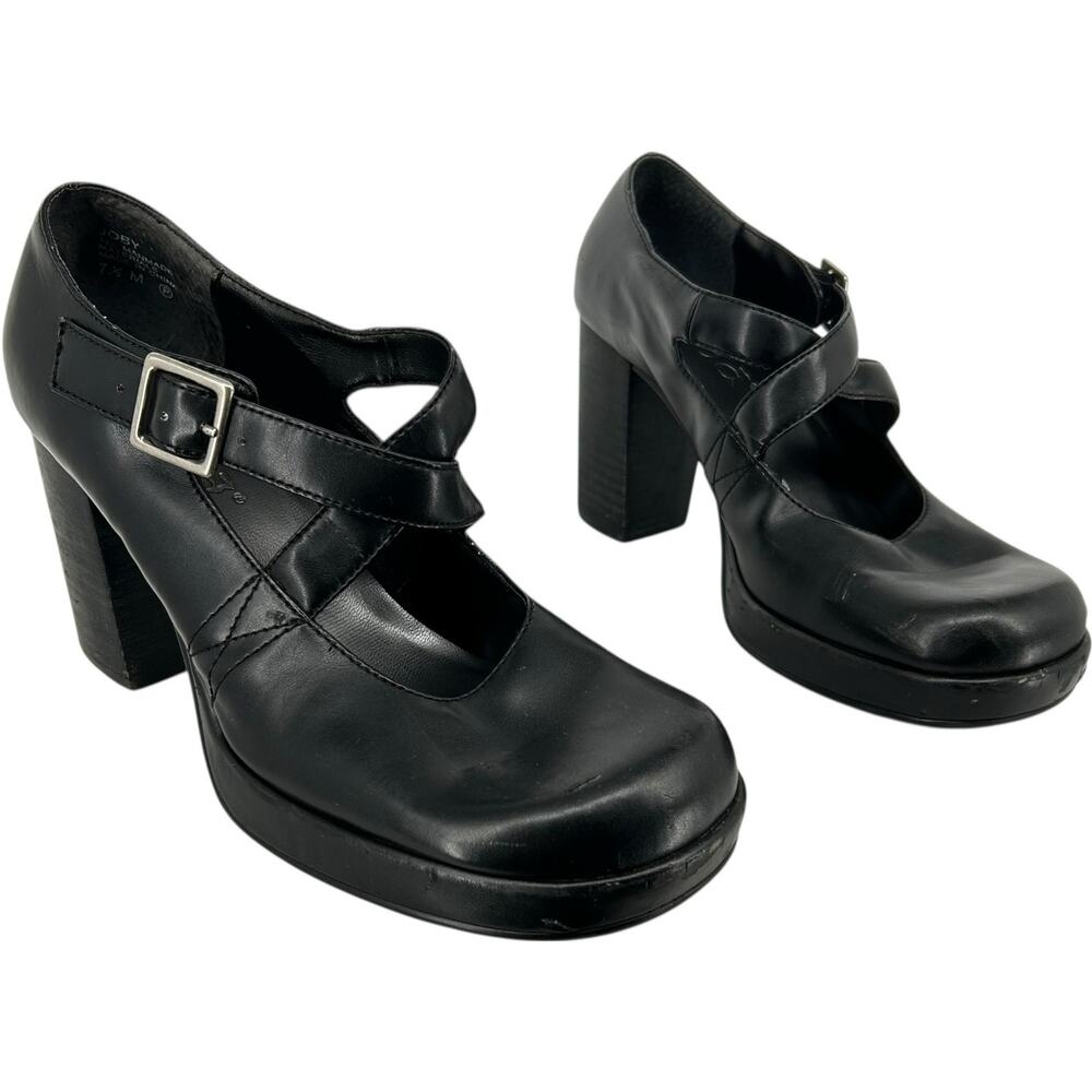 VTG 90s y2k Women's Black MUDD Joby Strappy Criss Cross Mary Jane Heels Sz 7.5